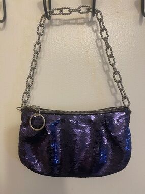 Coach Purple Sequin Evening Bag with Teal Interior